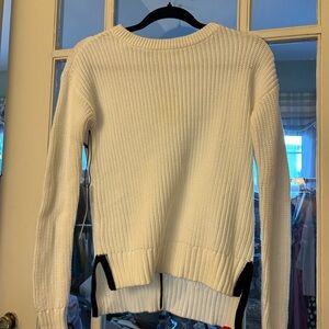 ASKK NY Cream Ribbed Crewneck Sweater with Black Side Accents